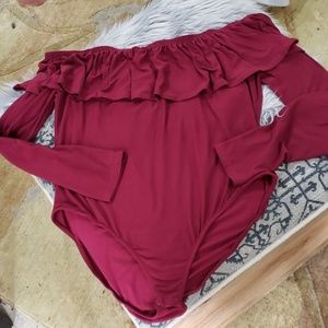 Nobo maroon off the shoulder long sleeve bodysuit